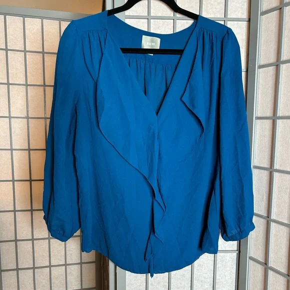 Anthropologie Maeve Teal Ruffle Blouse - Picture 1 of 5